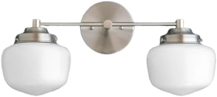 2-Light Vintage Bathroom Vanity Light, Schoolhouse Light Fixture Design House Decor Brushed Gold with Milk Glass Shades, Modern Wall Sconce for Bathroom Farmhouse (Silver)