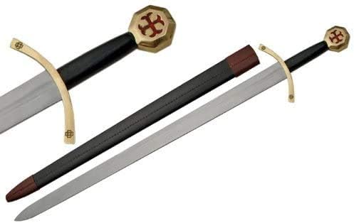 12th Century Knights Templar Crusades Sword – Brass Handle, Historical Reproduction, Fully Functional Battle-Ready Armor Renaissance Festivals and Costume Display
