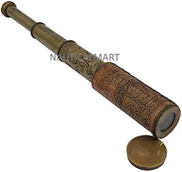 16" Beautiful Leather Carving Brass Handheld Telescope with Beautiful Leather Box