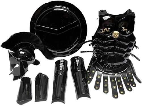 300 King Spartan Movie Helmet +Medieval Muscle Armor Jacket + Arm & Leg Guard Black