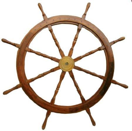 48" Hardwood Ships Wheel with Brass Trim