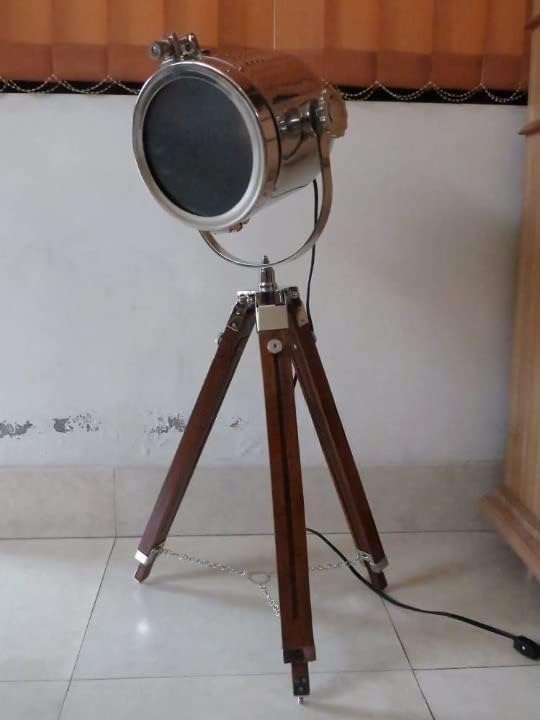 52" Designer Royal Antique Nautical Searchlight Marine Floor Lamp Wooden Tripod