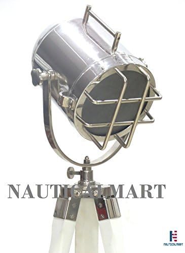 39" Nautical Spot Marine Antique Look Designer Search Light W/White Wooden Tripod Stand