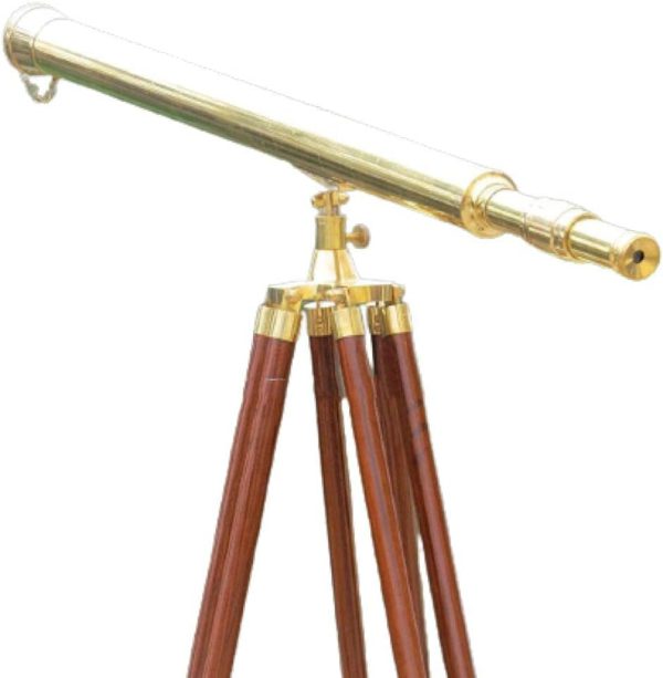40-inch Clear Coated Solid Floor Standing Brass Harbormaster Telescope on a Mahogany Tripod with Standard Mount