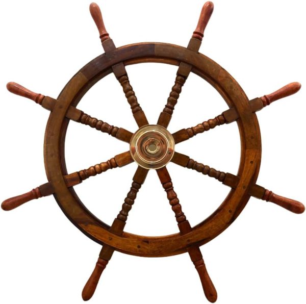 36" Nautical Wood Ship Wheels Handcrafted Captain's Boat Steering Wheel Hanging Ornament Beach Themed Ocean Maritime Navy Decor