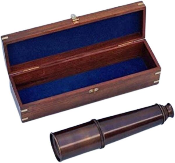36" Bronze Spyglass Telescope w/Rosewood Box/Nautical Home Decor/Coastal Living Decoration/Beach House Decor