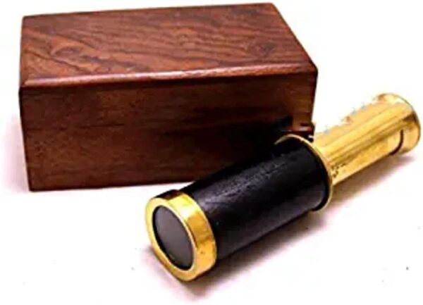 4" Handheld Brass Telescope with Wooden Box - Pirate Navigation