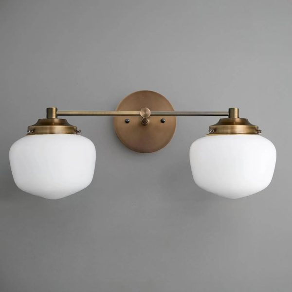 2-Light Vintage Bathroom Vanity Light, Schoolhouse Light Fixture Design House Decor Brushed Gold with Milk Glass Shades, Modern Wall Sconce for Bathroom Farmhouse (Golden)