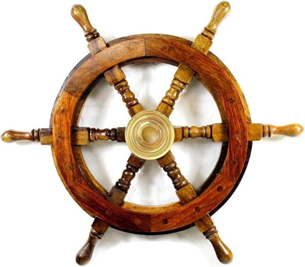 15" Wooden Ship Wheel: Nautical Boat Decoration