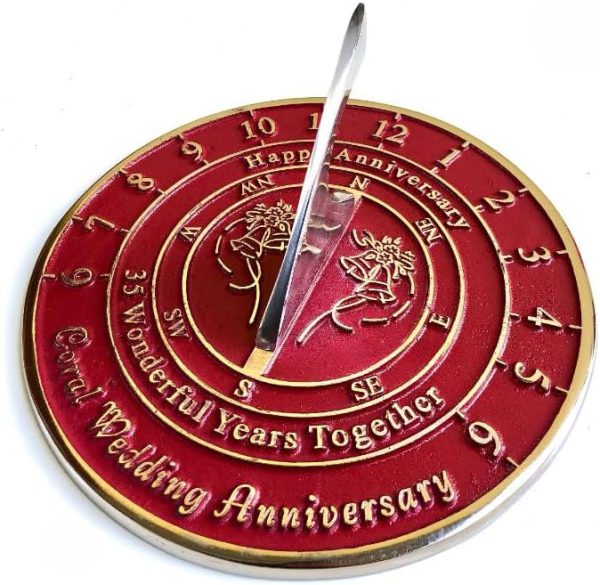35th Coral Wedding Anniversary Sundial Gift for Him or Her, Husband or Wife, Parents, Friends, Couples, 30 Wonderful Year Together Beautiful Garden Sundial Gift - 8 Inches