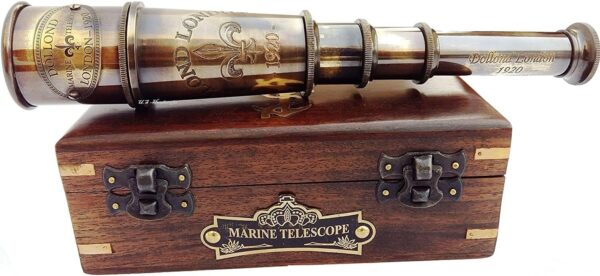 1920 Marine Telescope Collectible Décor Nautical Spyglass Antique Mounted Solid Brass 15 Inch Pirate Telescope with Wooden Box