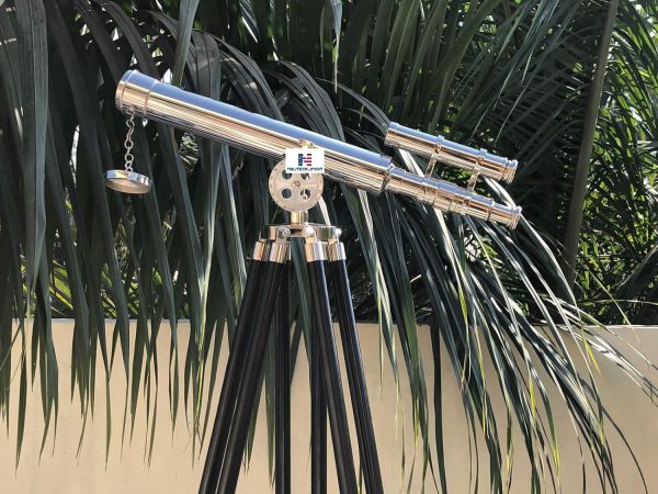 18 Inches Double Barrel Telescope Brass Nautical Spyglass & Collectible Decor (Chrome Finish)