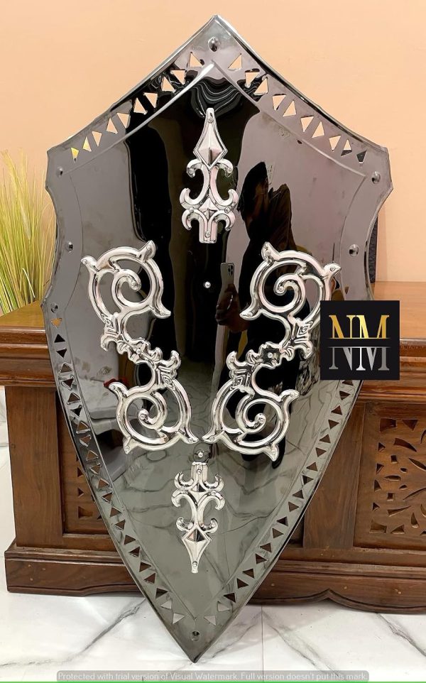 30 Inch Medieval Shield LARP Templar Shield Black Steel Finish Rust Free Metal Knight Shield Light Weight Home Decor