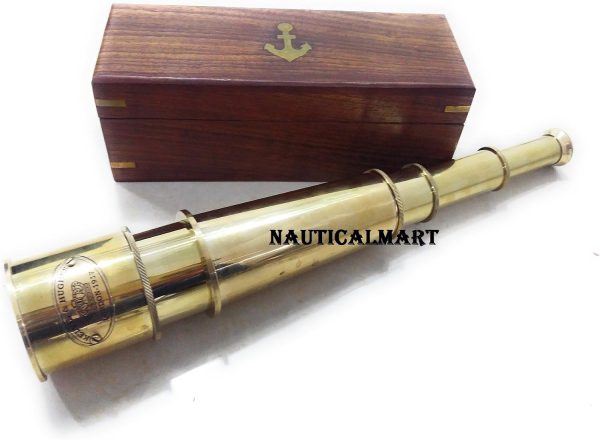 18" Solid Brass' Kelvin & Hughes London - 1917' Telescope W/Wooden Box by Nauticalmart