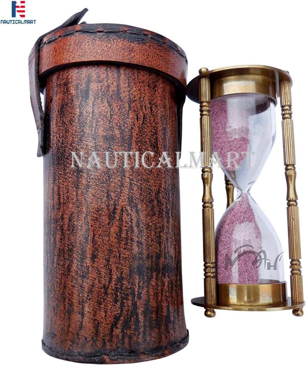 1 Minute Antique Decorative Brass Sand Timer with Safety Leather Case.