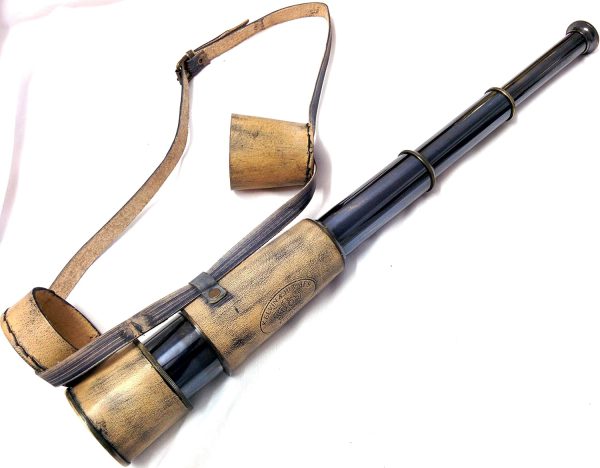 18 Inch Vintage Leather Bounded Telescope with Safe Cap and Neck Belt