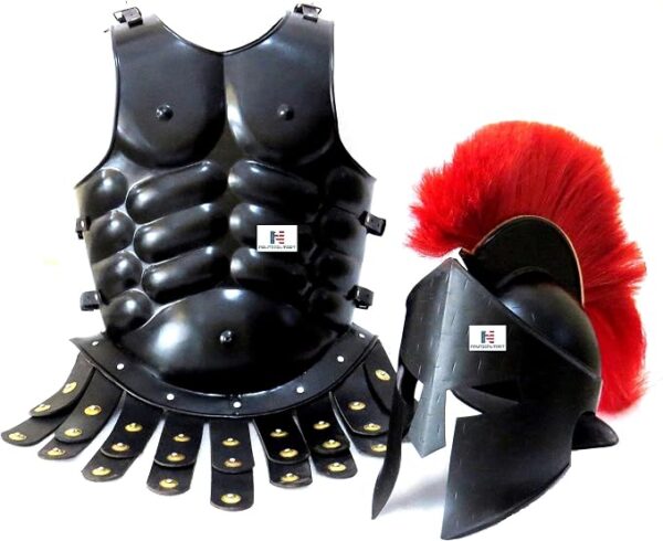 300 Spartan Helmet Medieval Breastplate Muscle Armor Knight Warrior Halloween Costume Black