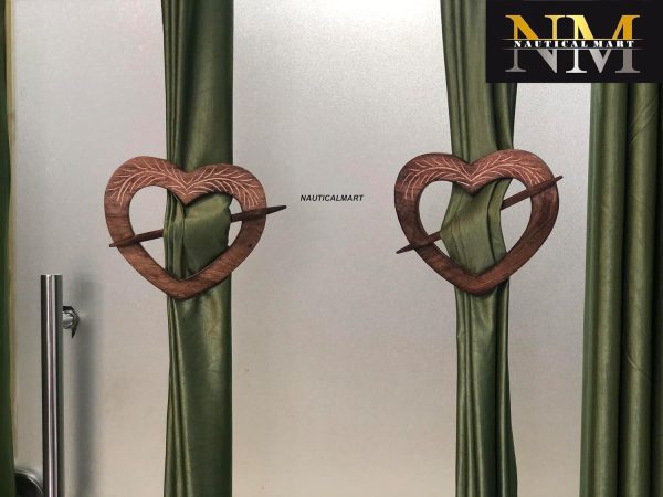 2 Pcs Wooden Curtain Tiebacks Holdbacks Classic Romantic Touch Heart-Shaped Window Home Office Decorative Curtain Tie