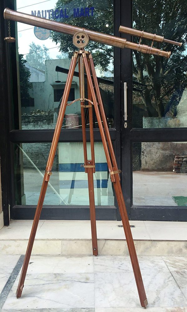 40" U.S.Navy Floor Standing Telescope W/Tripod Stand in Rustic Finish by NAUTICALMART