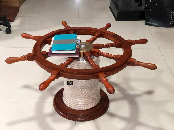36'' Nautical Ship Wheel Table Wooden Accent Coffee Table Vintage Maritime Decor (36 Inches)