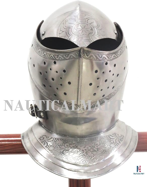 16th Century Spanish Medieval Reenactment Closed Knight Armor Helmet Silver