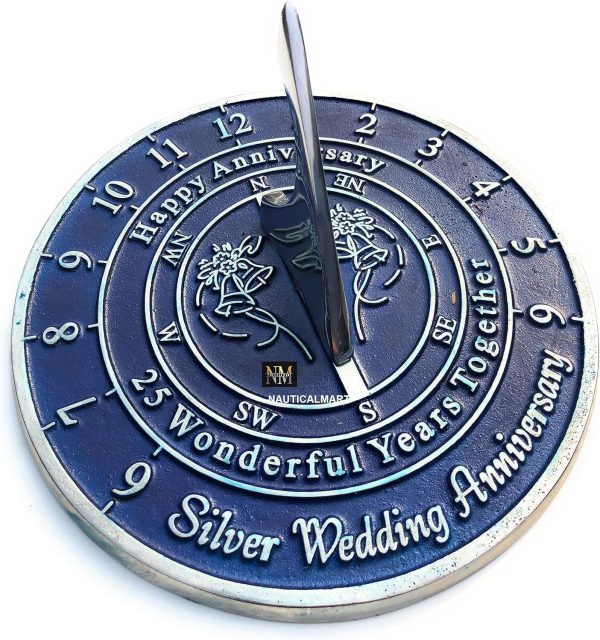 25th Silver Wedding Anniversary Sundial Gift Idea is A Great Present for Him, for Her Or for A Couple to Celebrate 25 Year of Marriage