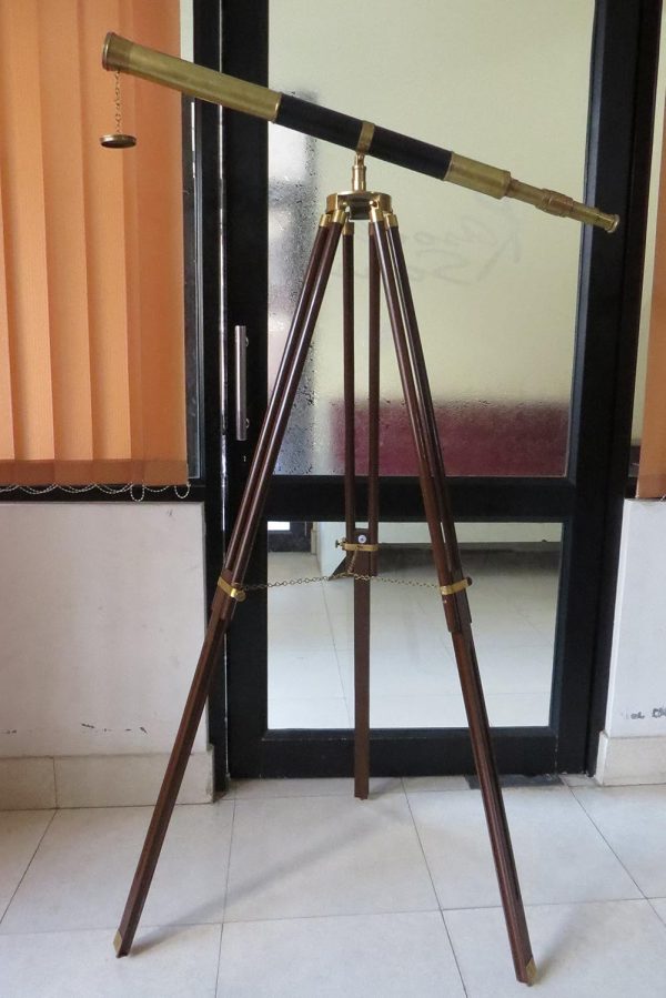 38" Leather Brass Vintage Telescope with Tripod Stand Nautical Collection