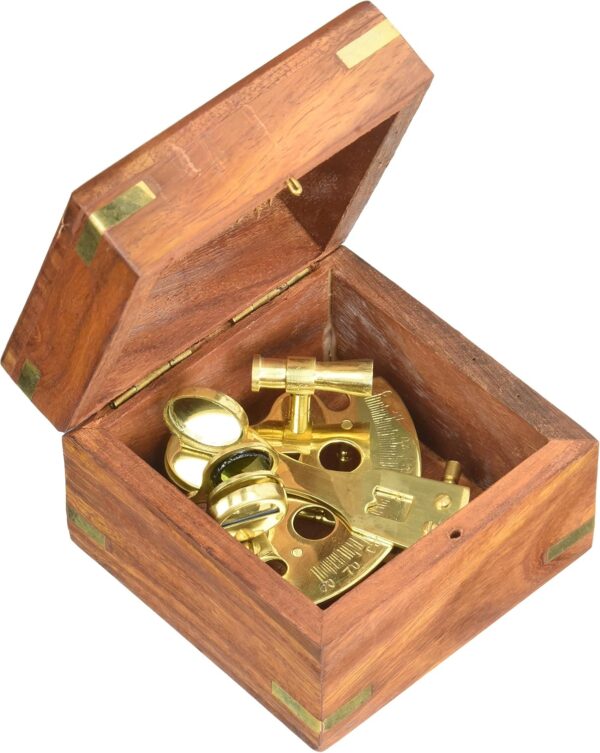 4" Astrolabe Sextant w/Wooden Box: Nautical Sextant